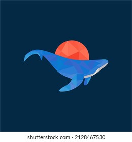 Modo oscuro vector y logotipo de ilustración geométrica de ballena