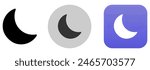 Dark mode icon. Night mode vector button. Moon symbol in black, grey and violet color. Half moon app sign.