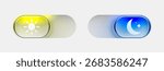 Dark mode and light mode. Modern liquid glass button set. Material design. Day and night mode switch button. Vector illustration.