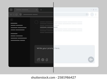 dark mode and light mode user interface design in a web browser page desktop application mockup wireframe