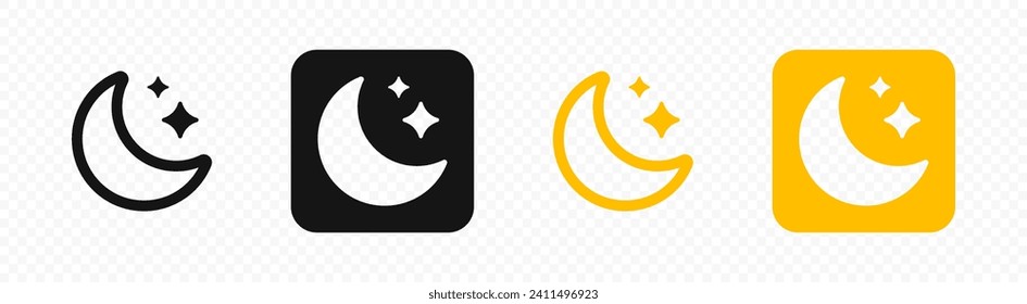 Dark mode. Night mode. Night icons. Moon icons. Night symbol