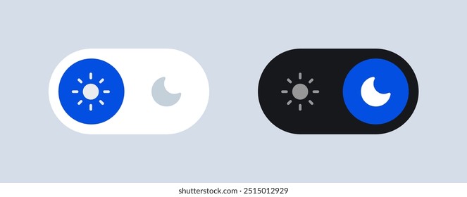 Dark Mode Slider Button Vektor. Dark Mode und Light Mode Swipe Buttons für Website und App Themes. Vektorgrafik.