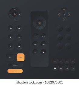 Dark mode user interface elements for mobile app. UI icons set. Simple modern design for mobile, web, social media, business. Neumorphism concept vector illustration.