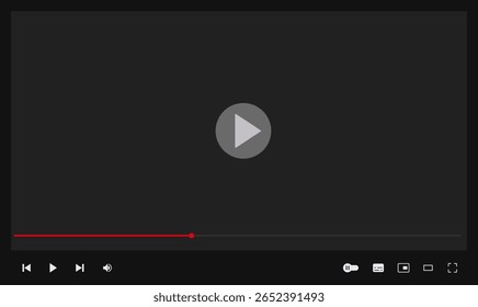Dark Mode Video Player Mockup com Curtir, Compartilhar, Baixar, Assinar e Comentar Botões no Fundo Vermelho Editável Web UI Template Vetor 
