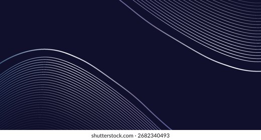 Dark modern abstract background featuring glowing, flowing wave lines in blue red color gradient. Futuristic design with abstract simple