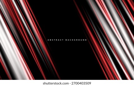 Dunkler, moderner abstrakter Hintergrund mit glühender Bewegung, schwarz, weiß und rot, Neonlicht-Effekt. Vektorgrafik des sportlichen Hintergrunds