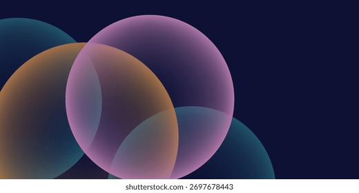 Dark modern abstract background with overlapping transparent gradient circles in orange, blue, and purple tones. Futuristic minimal vector design suitable for posters, web banners, and presentations