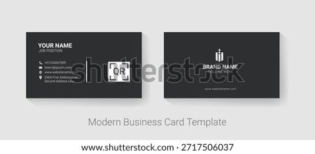 Dark Modern Business Card Template with QR Code and Minimal Corporate Branding