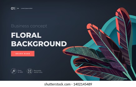 Dark modern design concept. Landing page template . Modern Floral vector illustration concept for business web page, website and mobile website. Vector illustration