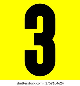 Dark modern font. Trendy alphabet, black vector letter three on a yellow background, vector illustration 10eps