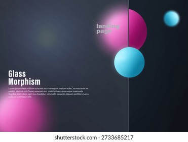 Dark modern glassmorphism composition with floating gradient spheres and translucent panel, suitable for landing pages and UI design
