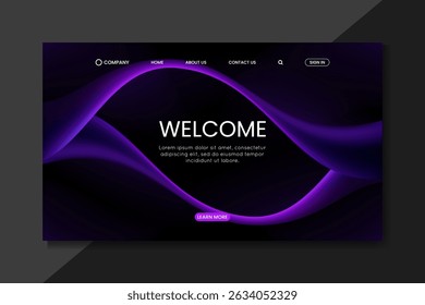 Dark Modern Landing Page UI with Abstract Purple Wave – Futuristic Web Interface Template
