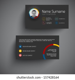 Dark modern simple light business card template with flat user interface