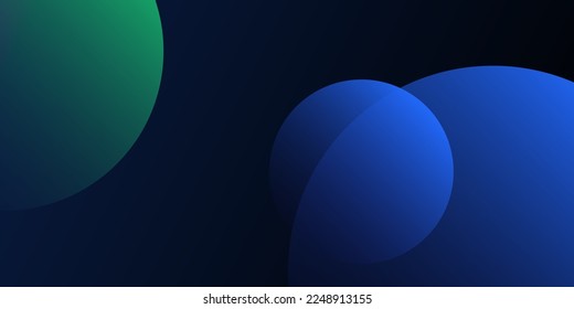 Dark Modern Style Background, Header or Banner Design with Large Blue and Green Overlapping Bubbles Pattern, Multi Purpose Creative Wide Scale Template for Web with Copyspace in Editable Vector Format