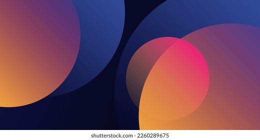 Dark Modern Style Background, Header or Banner Design with Large Blue and Red Overlapping Bubbles Pattern, Multi Purpose Creative Wide Scale Template for Web with Copyspace in Editable Vector Format