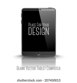 Dark modern tablet computer with black screen isolated on white background with reflection and place for your design and branding. 