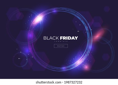 Dark modern vector template with shiny circles and lettering Black Friday on the dark background 