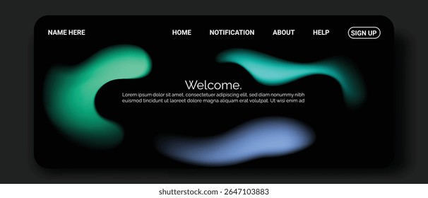 Uma tela da Web escura e moderna com um design de canto arredondado.
