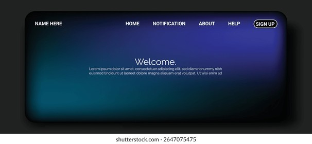 A dark, modern website interface with a gradient background transitioning from deep blue to teal. 