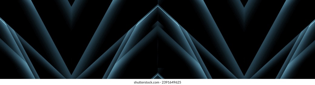 Dark modern wide background with abstract neon geometric shapes. Vector illustration banner.