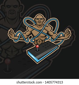 Dark monk with joystick in strong e sport logo style