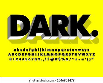 Dark Mono Chrome Font Effect, Simple Black Font With 3d Extrude And Shadow, Cool Modern Alphabet With Yellow Shadow