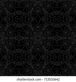 dark monochrome color Art deco Lace pattern with abstract geometric flowers. seamless vector illustration