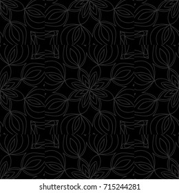 dark monochrome color Art deco Lace pattern with abstract geometric flowers. seamless vector illustration