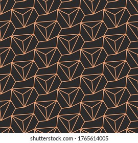 Dark Monochrome Graphic Triangular Art Pattern. Golden Modern Vector, Web Tile Texture. Repetitive Abstract Poly, Wallpaper Texture. Ornate Decor Pattern