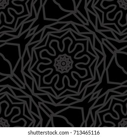 dark monochrome seamless background with decorative ornament . vector illustration