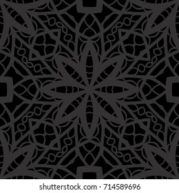 dark monochrome seamless background with decorative ornament . vector illustration