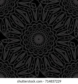 dark monochrome seamless background with decorative ornament . vector illustration