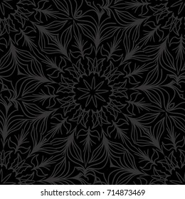 dark monochrome seamless background with decorative ornament . vector illustration