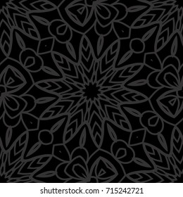 dark monochrome seamless background with decorative ornament . vector illustration