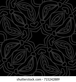 dark monochrome seamless background with decorative ornament . vector illustration
