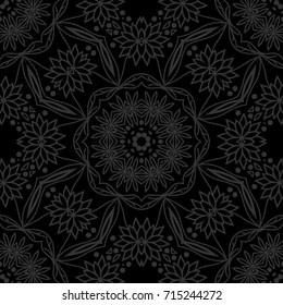 dark monochrome seamless background with decorative ornament . vector illustration