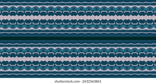 Padrão tribal ornamental escuro e temperado com listras horizontais e formas abstratas em tons azul-marinho.