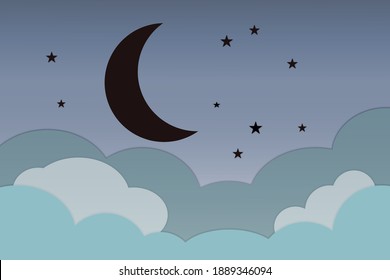 luna oscura, estrellas y nubes en el fondo del cielo de medianoche. Fondo del paisaje del cielo nocturno.