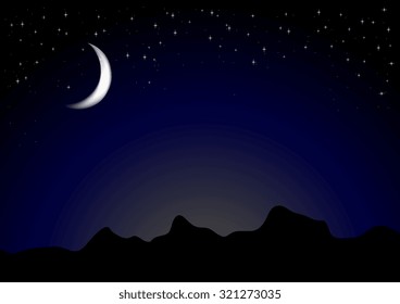Fundo escuro noite luar. Projeto de paisagem de montanhas vetoriais