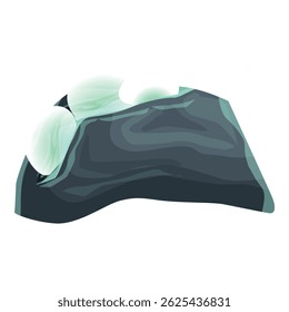 Dark mountain with glowing green crystals growing on its side on white background