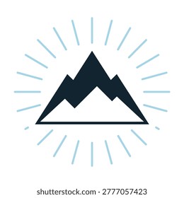 Dark mountain peaks with sun rays shining behind. Serene natural landscape with majestic mountains
