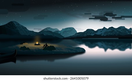 Dark Mountain Viking Wallpaper Campfire Vector Graphic Design Background
