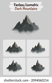 Dark Mountains Fantasy game assets - Isometric Vector Illustration