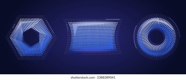 Dark multicolor abstract background, dotted geometric shapes. Template for placing a logo, text, pattern for advertising. Skifi pattern, light visual effects, vector cartoon illustration.