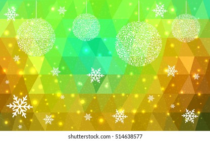 Dark Multicolor christmas postcard low polygon background. Vector illustration consisting of triangles. Abstract triangular polygonal origami or crystal design of New Year celebration.