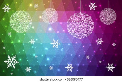 Dark Multicolor christmas postcard low polygon background. Vector illustration consisting of triangles. Abstract triangular polygonal origami or crystal design of New Year celebration.