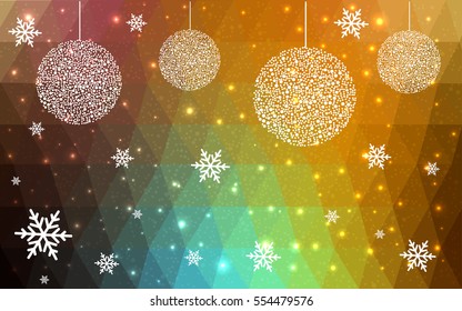 Dark Multicolor christmas postcard low polygon background. Vector illustration consisting of triangles. Abstract triangular polygonal origami or crystal design of New Year celebration.