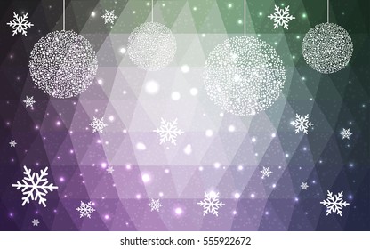 Dark Multicolor christmas postcard low polygon background. Vector illustration consisting of triangles. Abstract triangular polygonal origami or crystal design of New Year celebration.