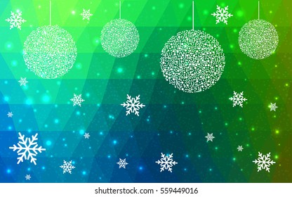 Dark Multicolor christmas postcard low polygon background. Vector illustration consisting of triangles. Abstract triangular polygonal origami or crystal design of New Year celebration.