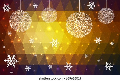 Dark Multicolor christmas postcard low polygon background. Vector illustration consisting of triangles. Abstract triangular polygonal origami or crystal design of New Year celebration.